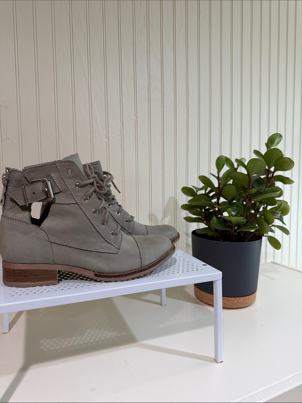 Aldo Gray Lace-Up Cutout Ankle Boots with Buckle